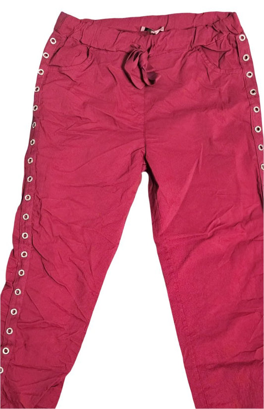 Ladies Italian Stretch Plain Pants Magic Fit (Red with Grommets)