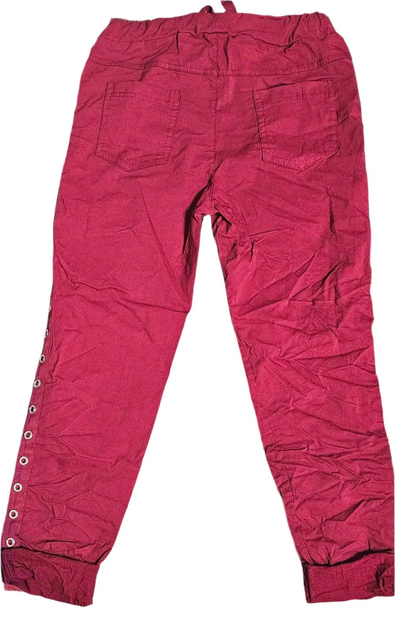 Ladies Italian Stretch Plain Pants Magic Fit (Red with Grommets)