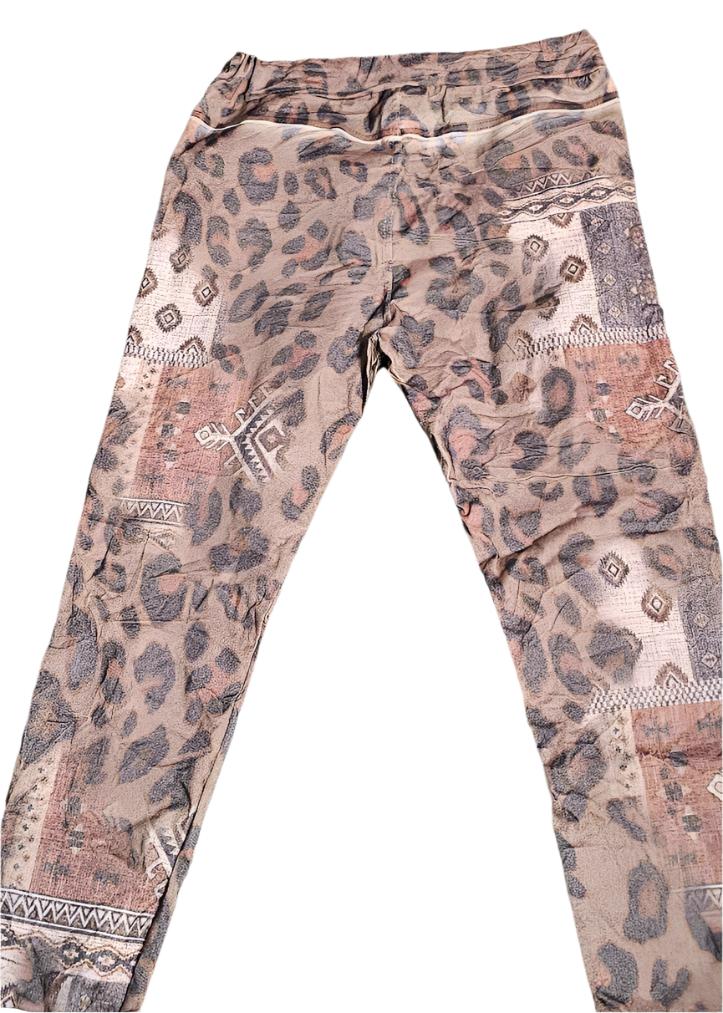 Ladies Italian Stretch Plain Pants Magic Fit (Brown Tribal)