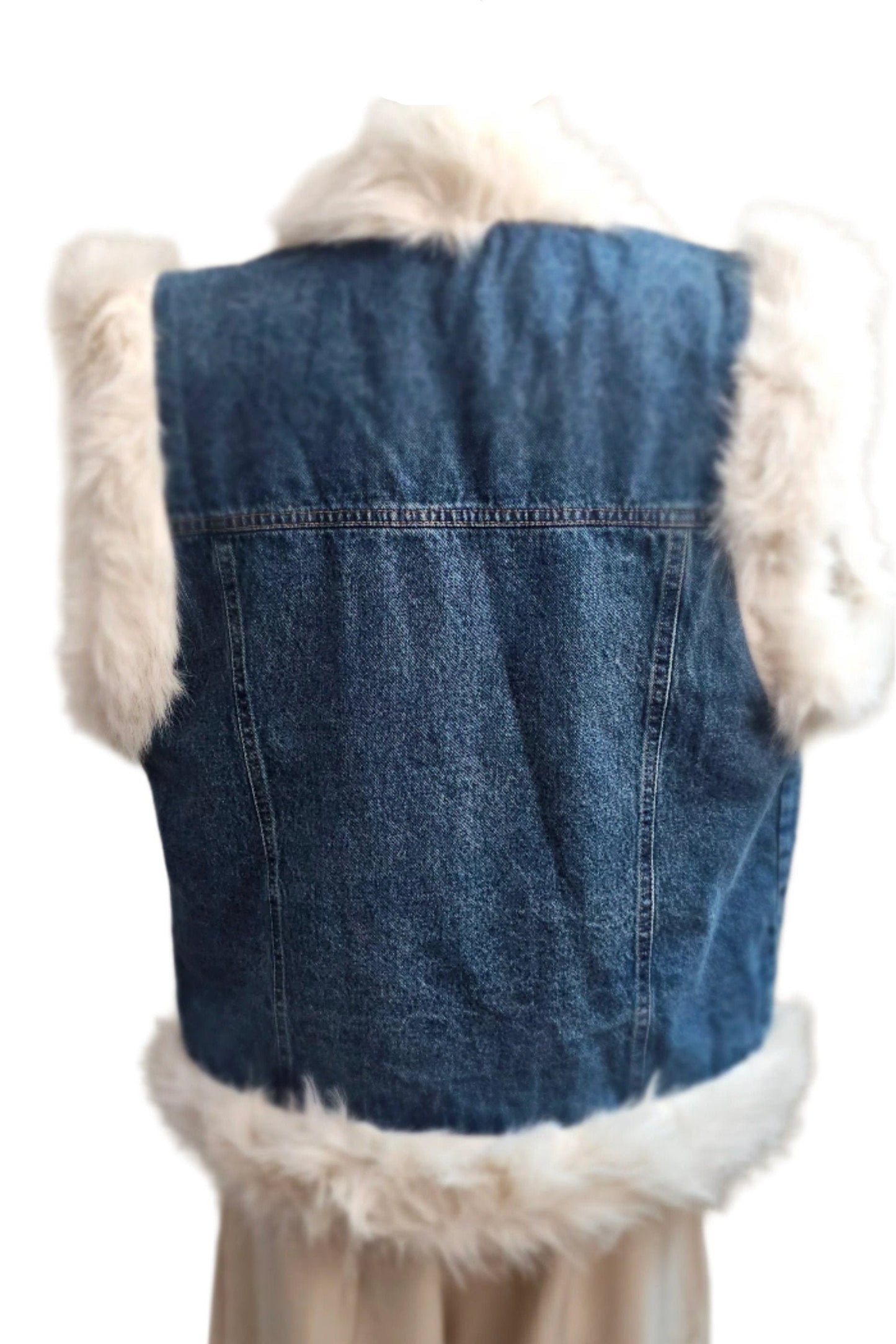 Denim Vest Faux Fur Trim