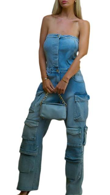 Denim Cargo Jumpsuit