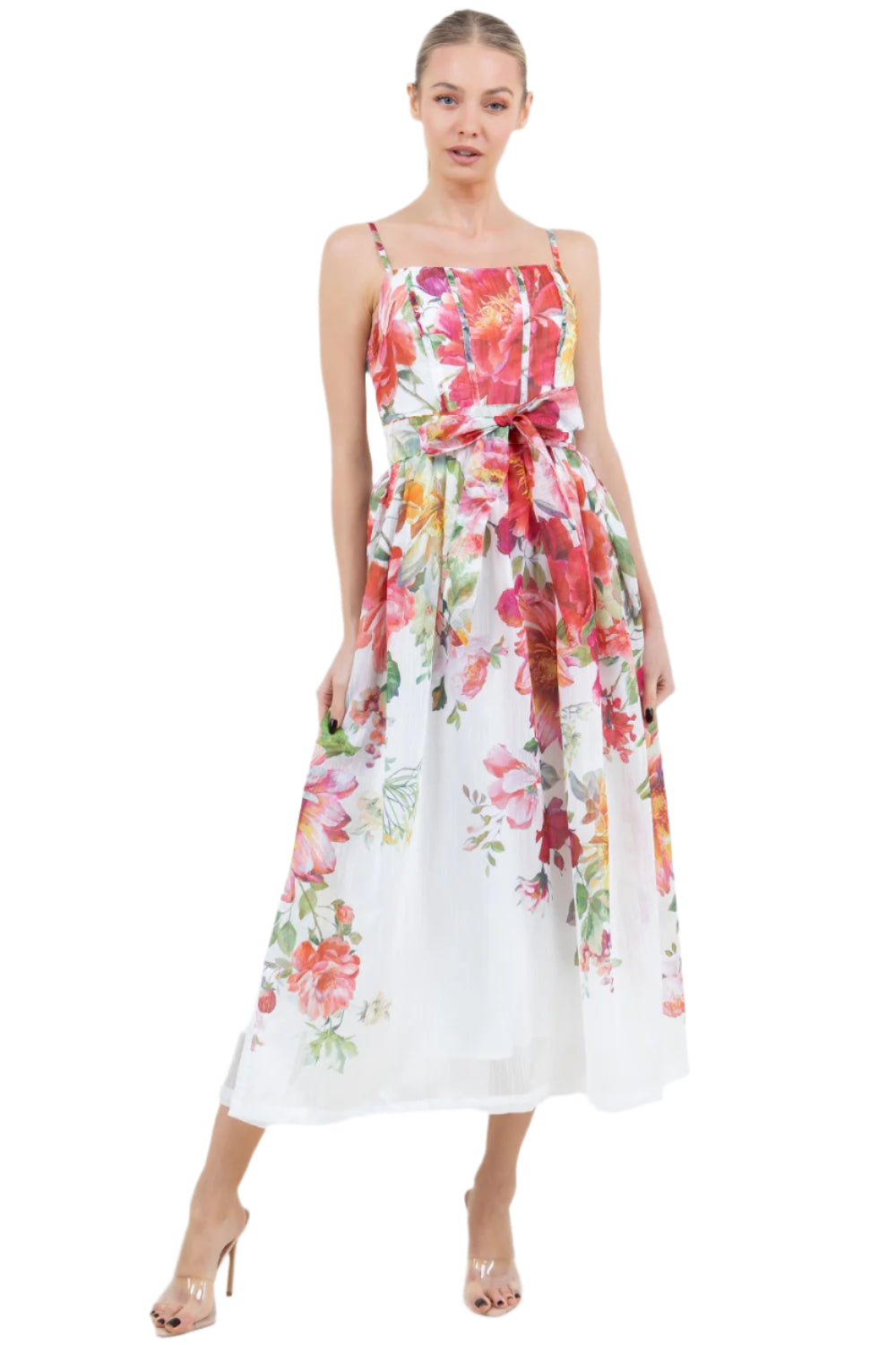 Floral Front Tie Midi Dress