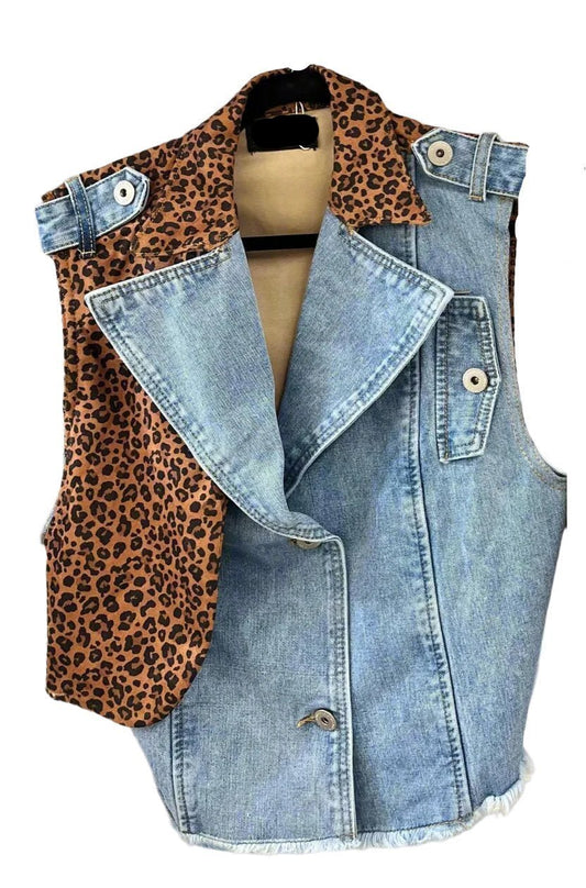 Denim Vest with Animal Print