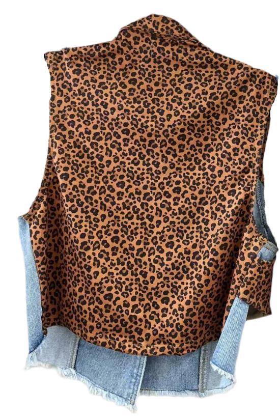 Denim Vest with Animal Print