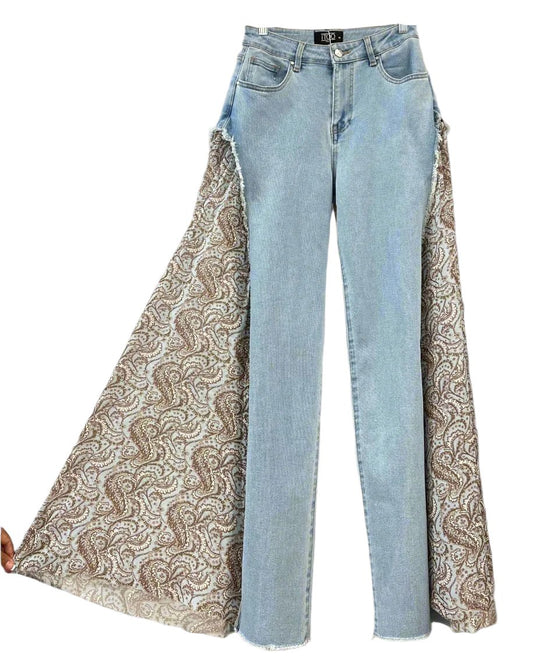 Wide Leg Jeans with Silk Sides