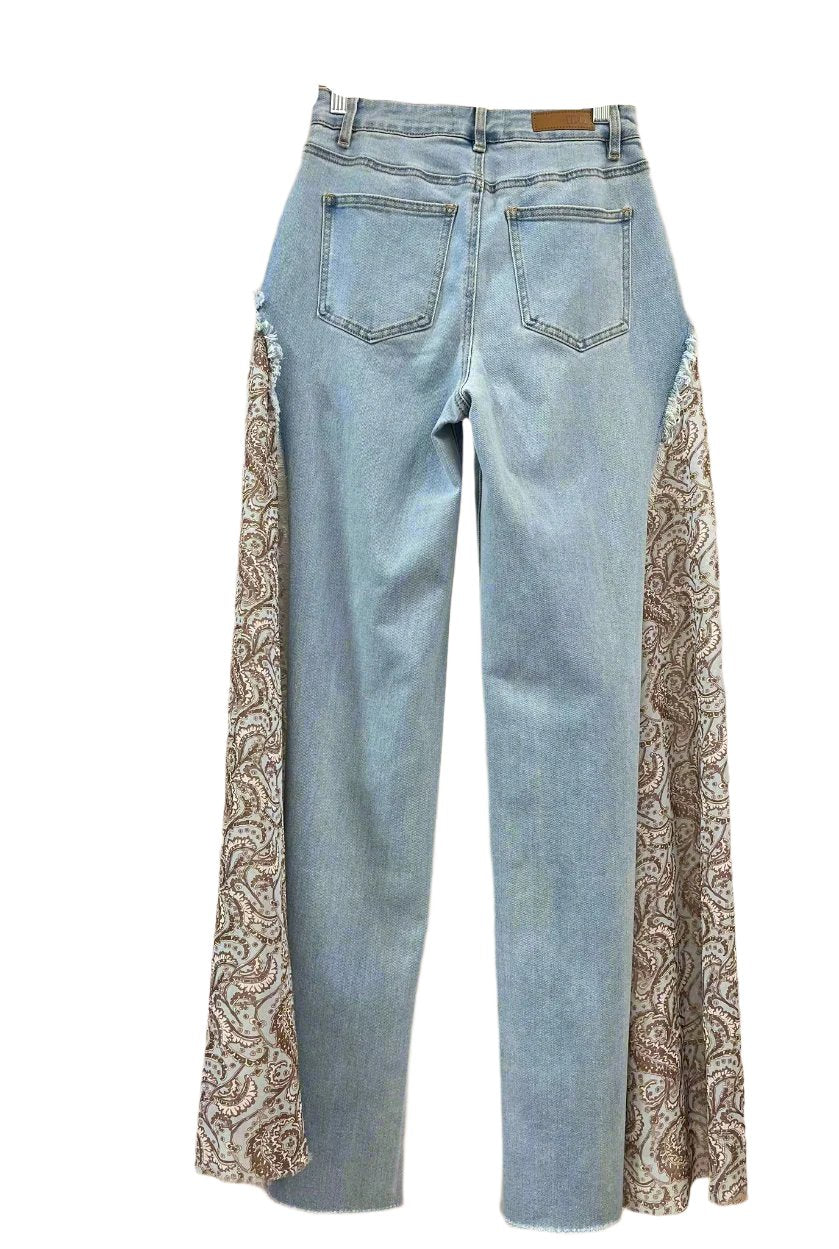 Wide Leg Jeans with Silk Sides