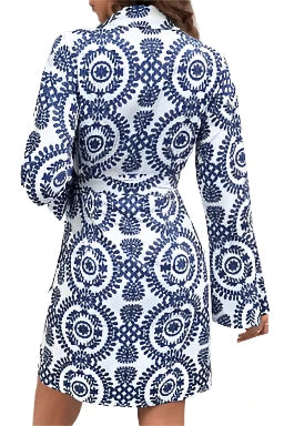 Blue Boho Wrap V-Neck Knotted Mini Dress