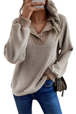 Skyline Serenity Ribbed Loose Fit Henley Top